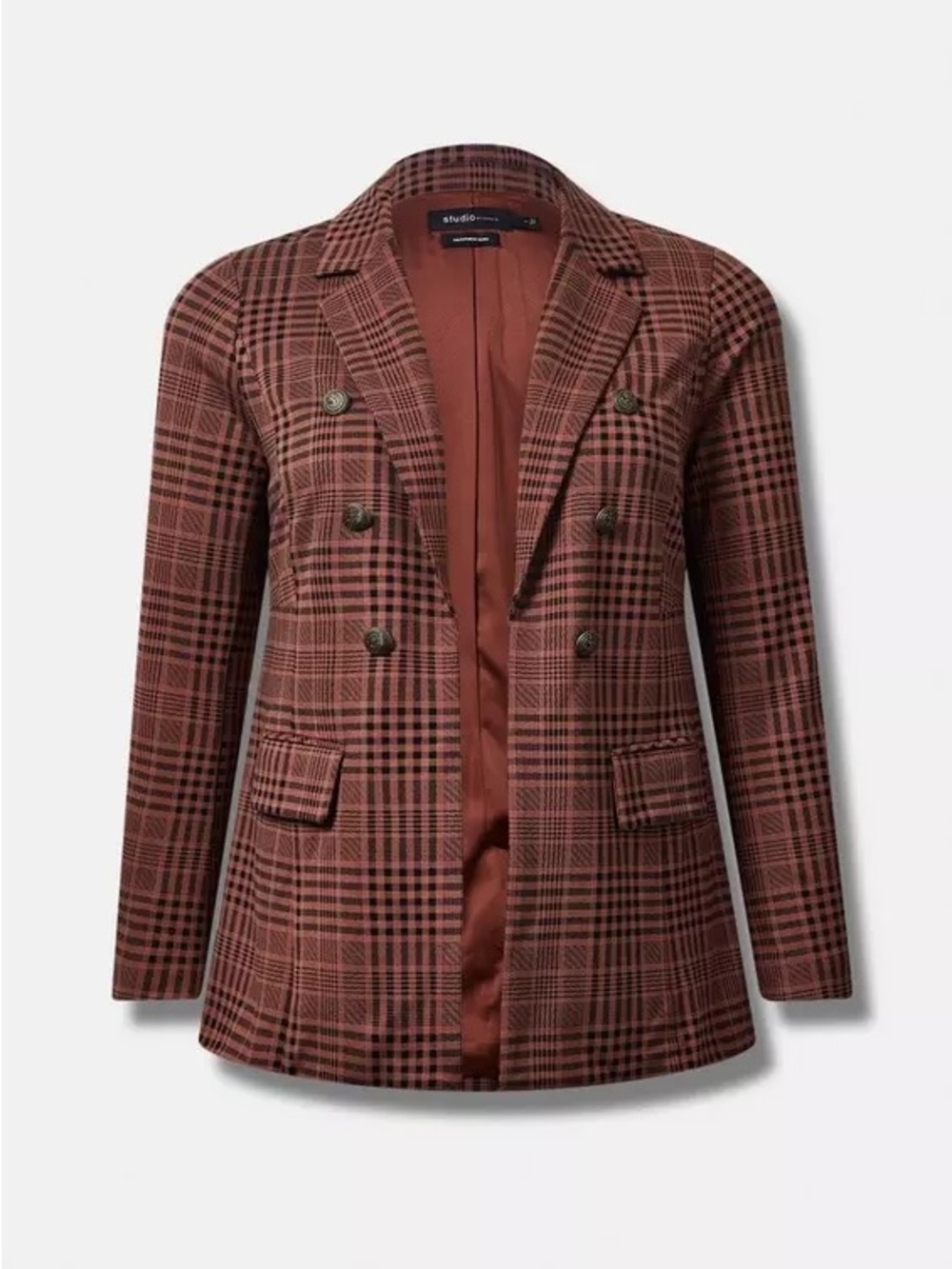 NWT Studio by Torrid Light Ponte Double Breasted Blazer Birdie Check Plaid 2X